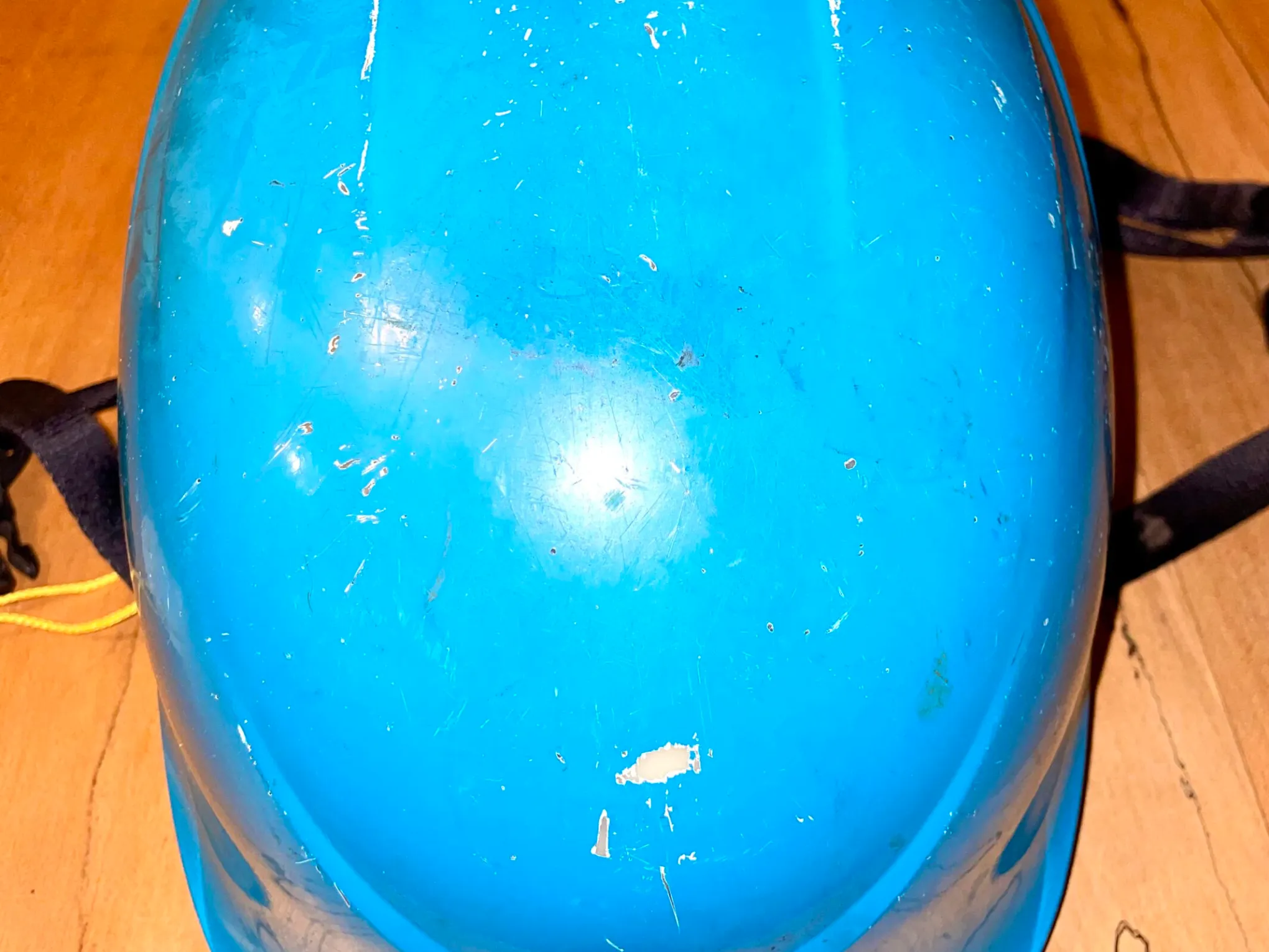 a blue bowl on a table